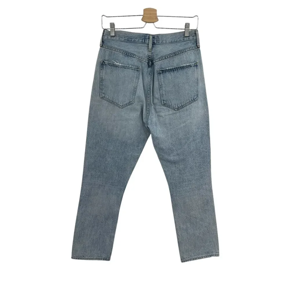 Agolde Riley High Rise Straight Crop Jeans Denim‎ Shatter Wash Blue Size 27
